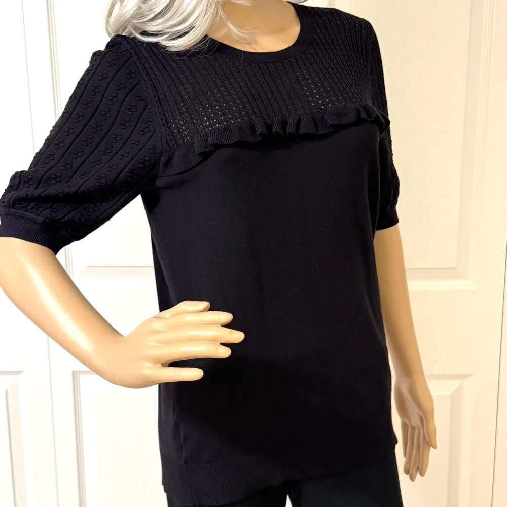 LOFT Blouse Dressy Casual Black Rayon Blouse Shirt Top Sz Small - Picture 6 of 11